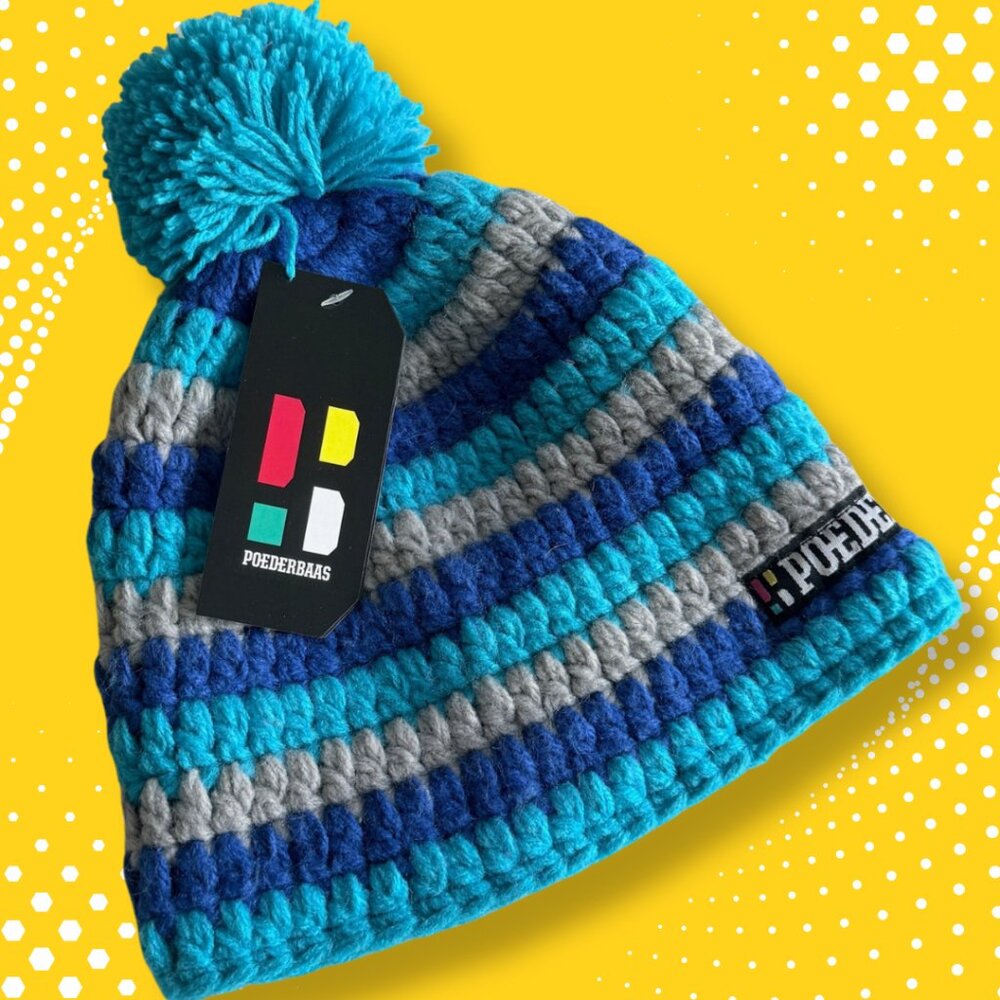 💙 NWT! Poederbaas Short Colorful Striped Beanie | Ski Winter Hat